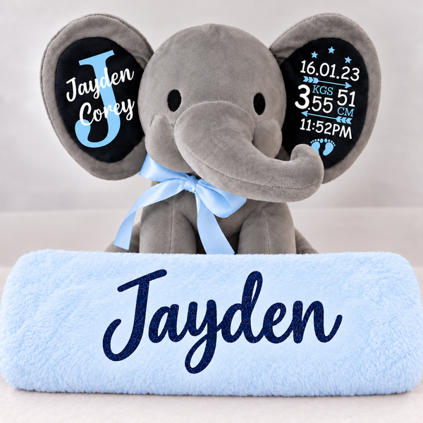 Elephant & Blanket Set - BLUE