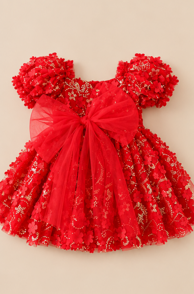 Petal and Sparkle Dress - Red
