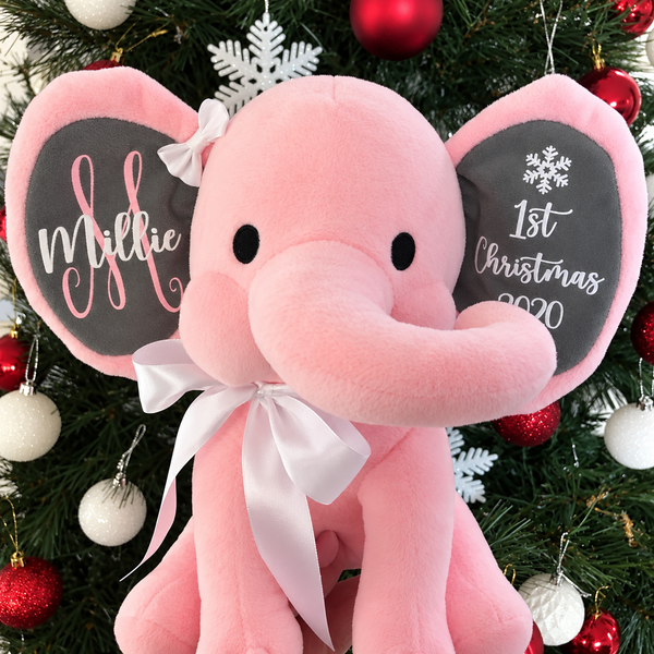 Pink Personalised Christmas Elephant