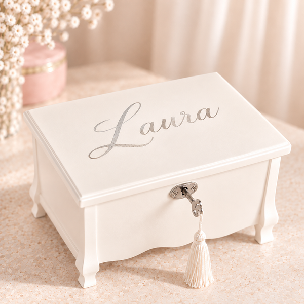 Personalised White Vintage Jewellery Box
