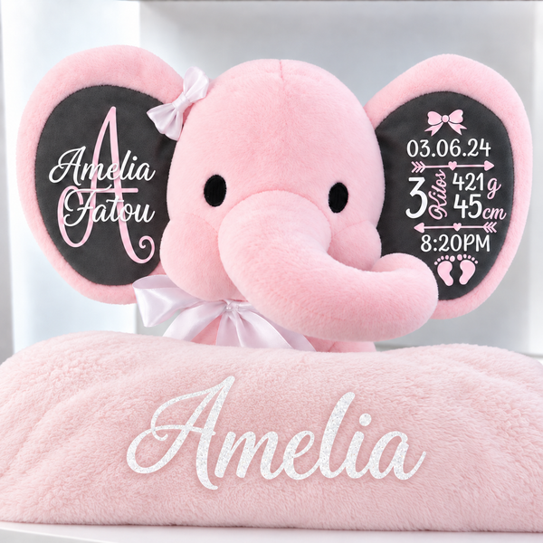 Elephant & Blanket Set - PINK