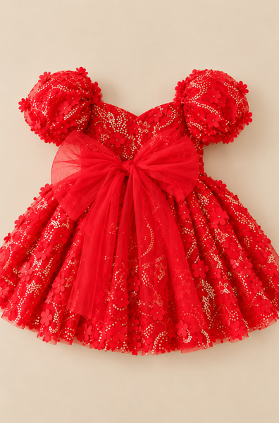 Petal and Sparkle Dress - Red