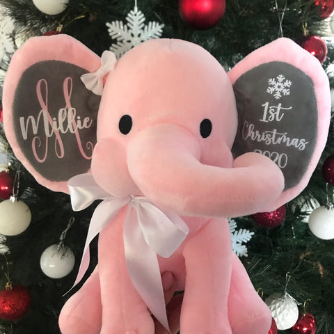 Pink Personalised Christmas Elephant